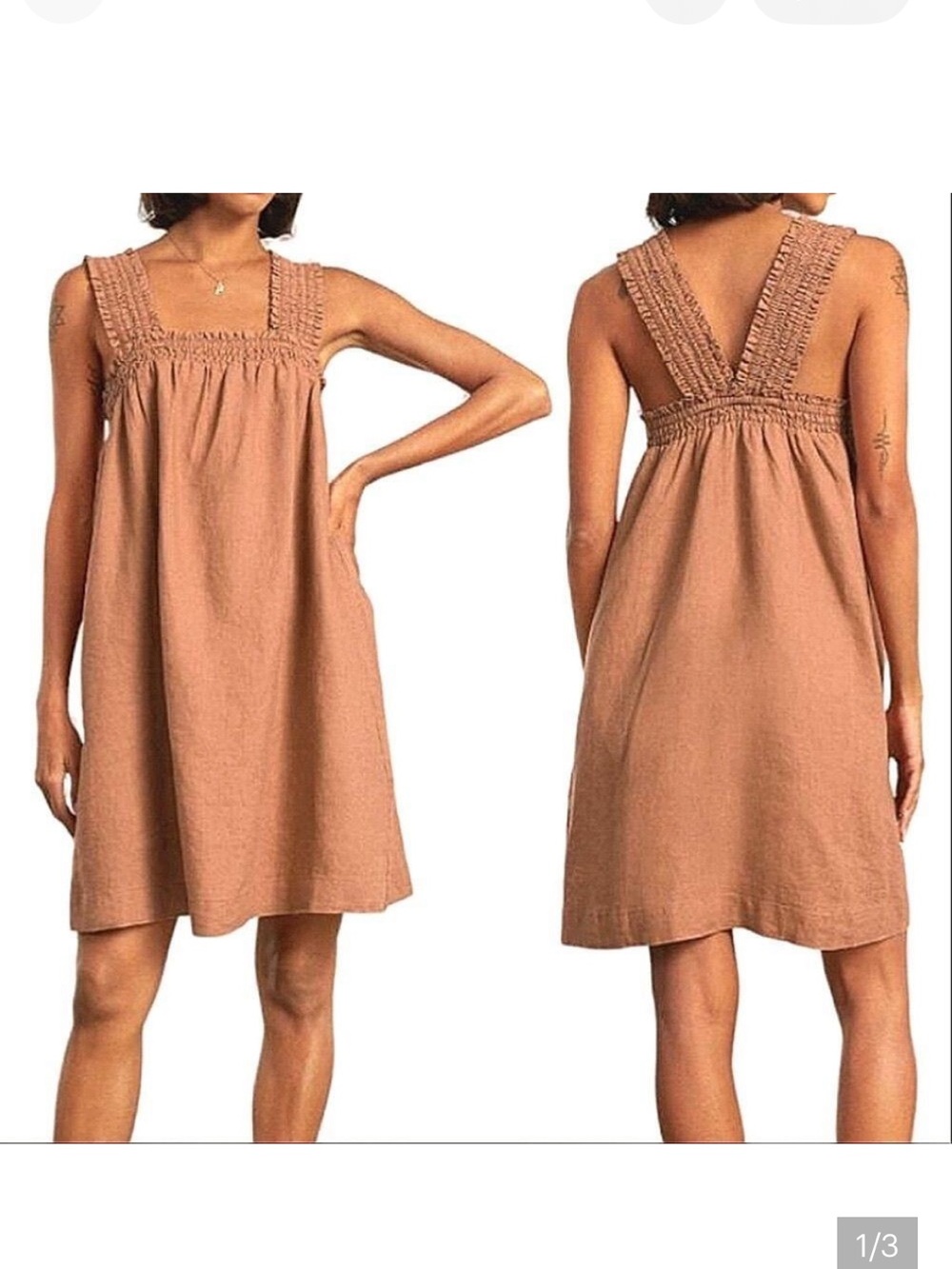 Everlane Rust Smocked-Strap A-Line Casual Dress with two front pockets